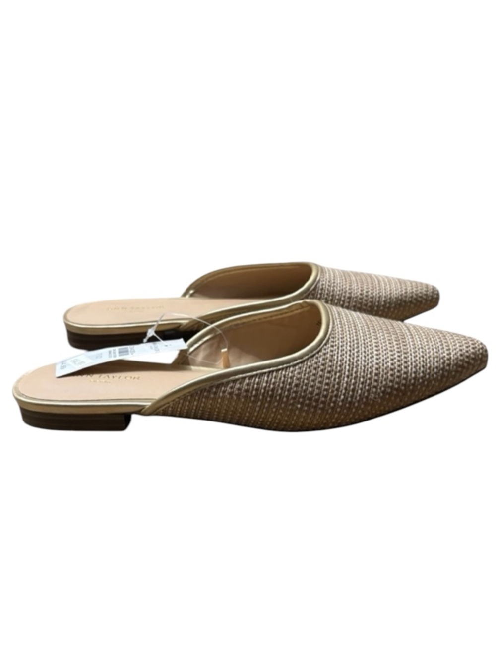 ANN TAYLOR FACTORY NWT Woven Pointy Toe Mules in Tan / Gold Size 7.5 - Picture 1 of 8